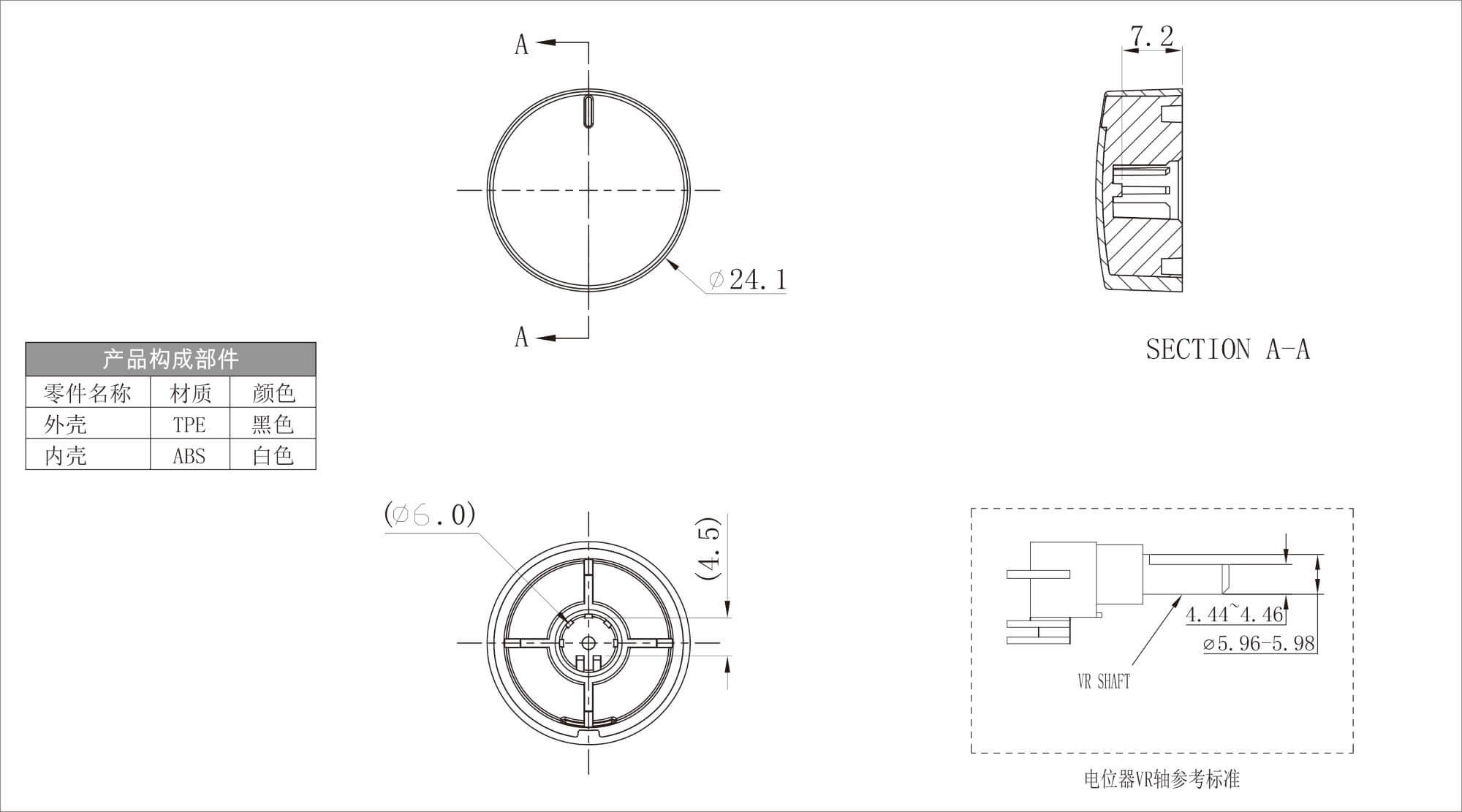 塑料双色旋钮 X131